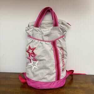 American Girl 18” Doll Carrier Backpack Gray Corduroy Pink Stars Collectible